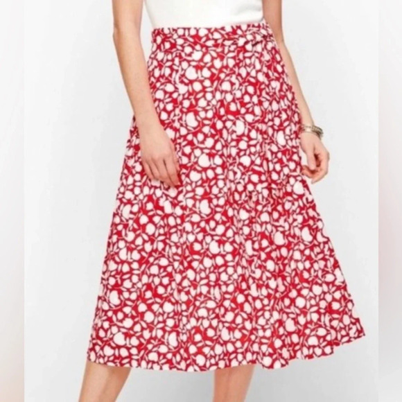 Talbots Pleated Floral Red & White MIDI Skirt Size 10 - Picture 1 of 6
